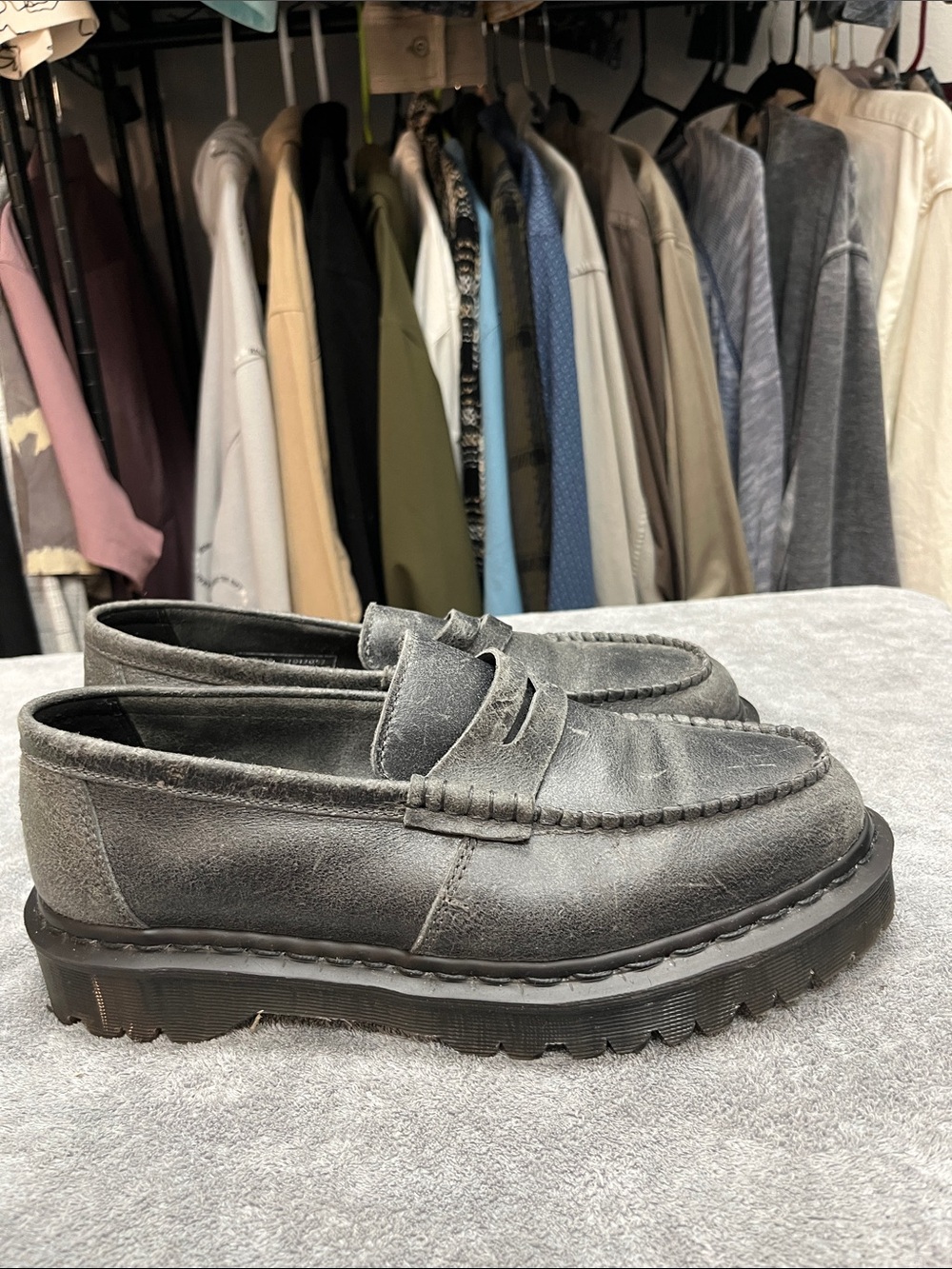 Dr Martens Men’s Gray Penton Bex Crazy Pull Up C.F Leather Loafers
